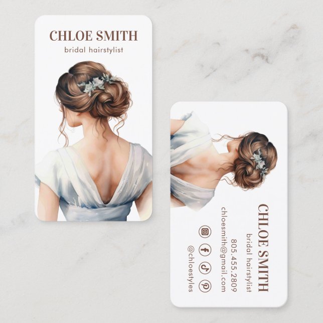Tarjeta De Visita Boda de Brida Marrón Marrón Claro Bridal Hairstyli (Anverso / Reverso)