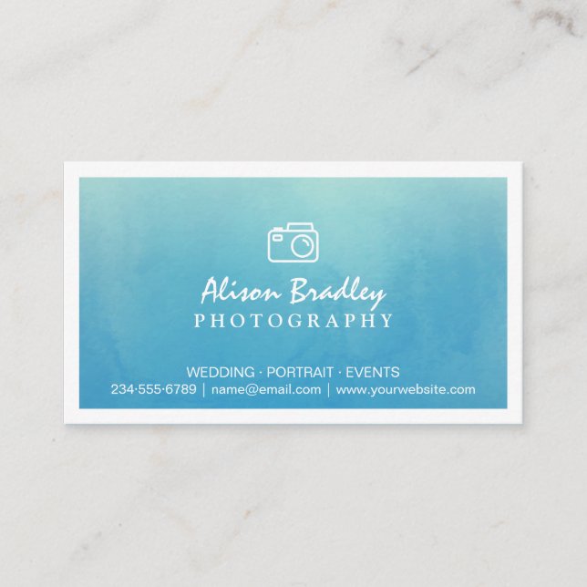 Tarjeta De Visita Boda de color azul fotográfico (Anverso)