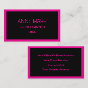 Tarjeta De Visita Boda de color personalizado negro rosa caliente de