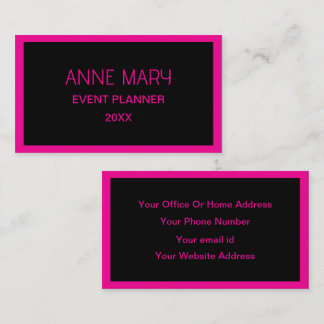 Tarjeta De Visita Boda de color personalizado negro rosa caliente de