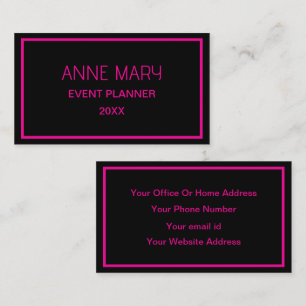Tarjeta De Visita Boda de color personalizado negro rosa caliente de