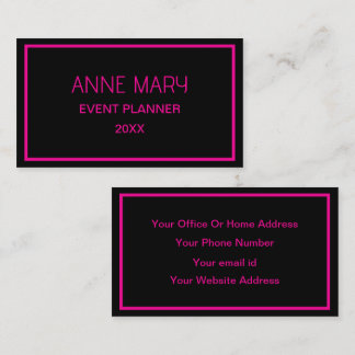 Tarjeta De Visita Boda de color personalizado negro rosa caliente de