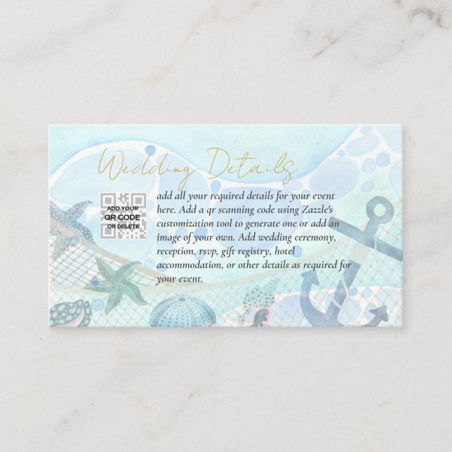 Tarjeta De Visita Boda de destino de playa tropical costera (Anverso)