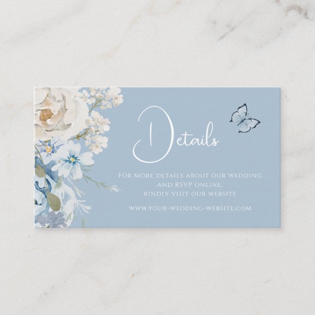 Tarjeta De Visita Boda de detalles románticos de la floral azul turq (Anverso)