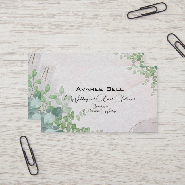 Tarjeta De Visita Boda de Eucalyptus y planificador de eventos (Anverso/Reverso In Situ)