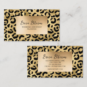 Tarjeta De Visita Boda de Evento de Impresión Leopardo de Oro Negro
