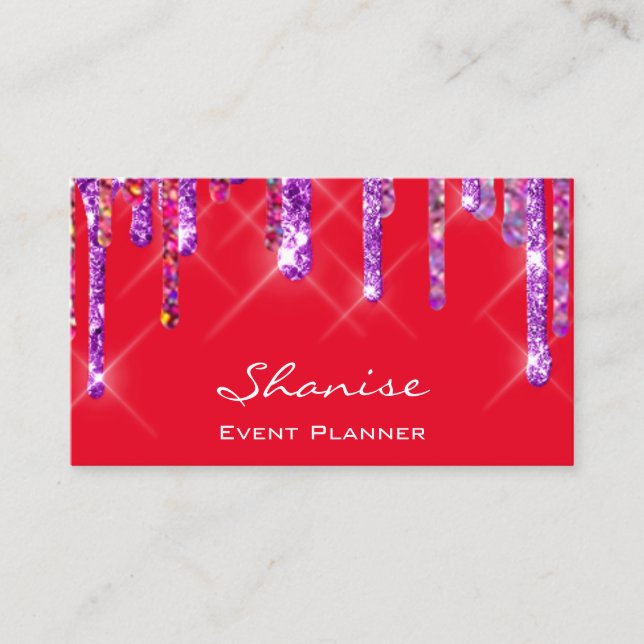 Tarjeta De Visita Boda de evento Planner Violet Drips Purple Red (Anverso)