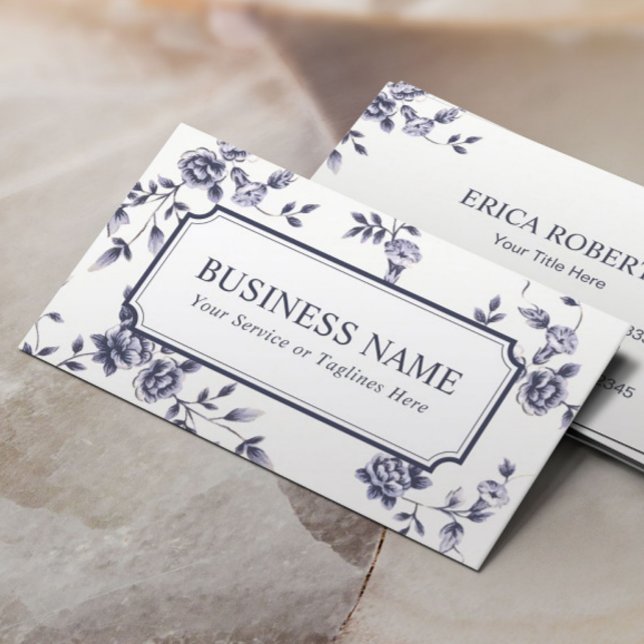 Tarjeta De Visita Boda de eventos Planificación Elegante Floral Azul (Subido por el creador)