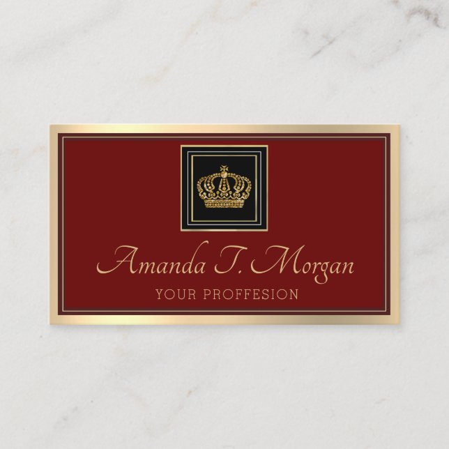 Tarjeta De Visita Boda de eventos reales Crown de marco dorado Borgo (Anverso)