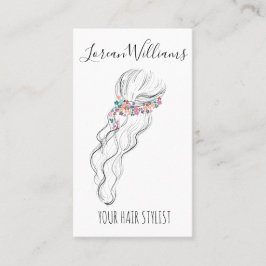Tarjeta De Visita Boda de flores silvestres de boho de moda Hair Sty