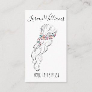 Tarjeta De Visita Boda de flores silvestres de boho de moda Hair Sty