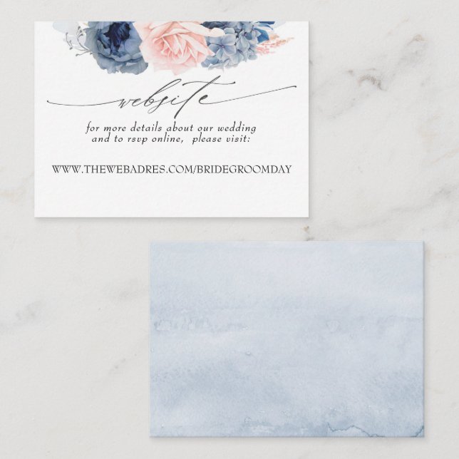 Tarjeta De Visita Boda de la web Flores azul y rosa (Anverso / Reverso)