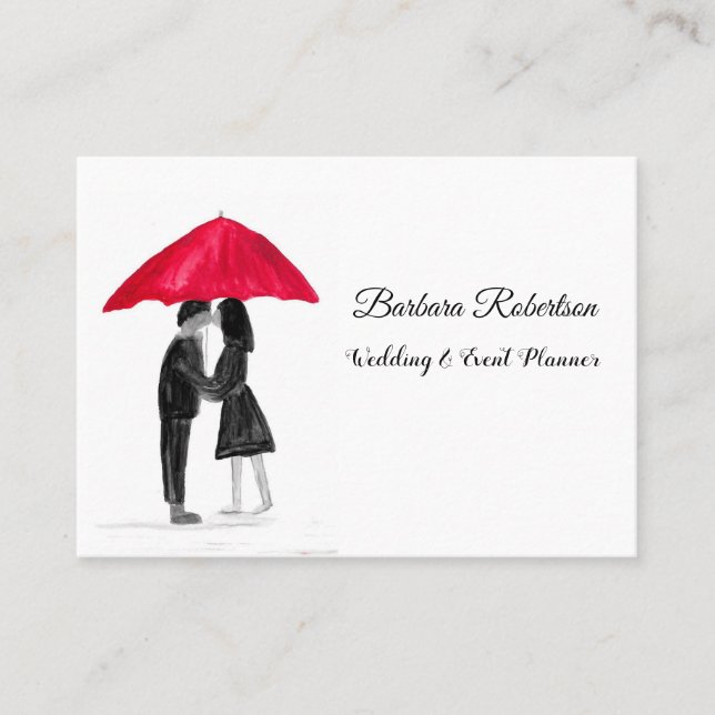 Tarjeta De Visita Boda de moda de moda Red Umbrella Love pareja (Anverso)