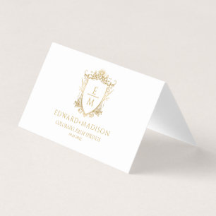 Tarjeta De Visita Boda de oro Iniciales y Escudo Boda Floral