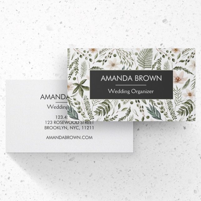 Tarjeta De Visita Boda de patrón floral acuático moderno (Front and Back Side)