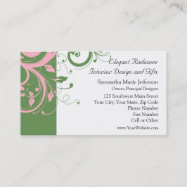 Tarjeta De Visita Boda de Swirl Floral Rosa y Verde