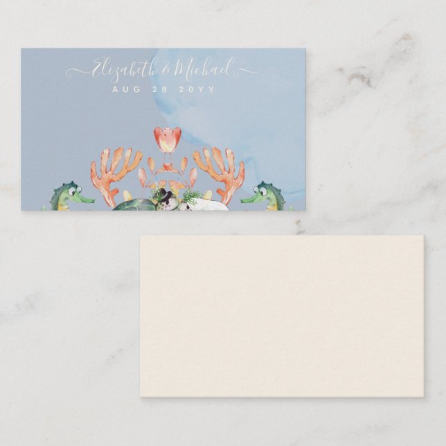 Tarjeta De Visita Boda de tortugas marinas con novia y novio