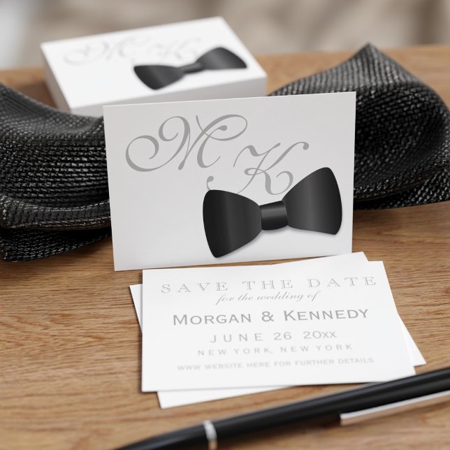 Tarjeta De Visita Boda De Tuxedo Bow Tie Guardar El Paquete De Fecha (Add you details to these cost effective mighty business card sized bow tie Save the Dates)