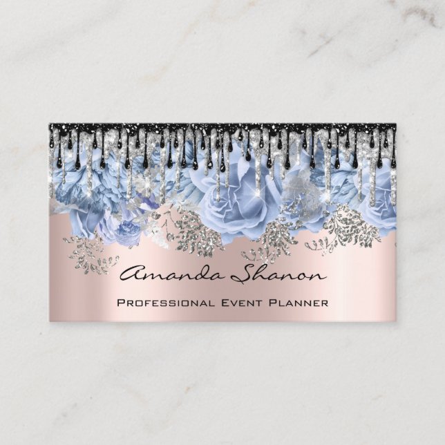 Tarjeta De Visita Boda del planificador de eventos Rosa de las gotas (Anverso)