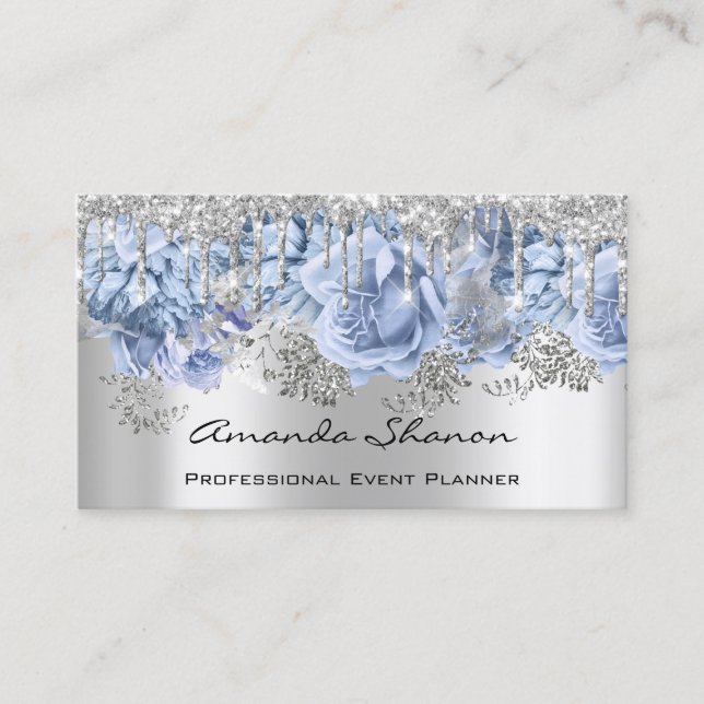Tarjeta De Visita Boda del planificador de eventos SilverBlue Drip L (Anverso)