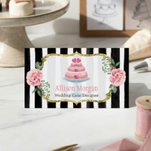Tarjeta De Visita Boda Diseño Pastel Dorado Floral Rosa Tirada