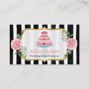 Tarjeta De Visita Boda Diseño Pastel Dorado Floral Rosa Tirada