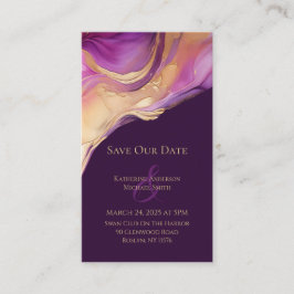 Tarjeta De Visita Boda elegante de color púrpura y dorado