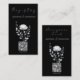 Tarjeta De Visita Boda elegante moderna Flor blanca y negra
