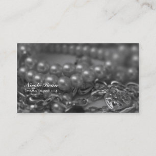 Tarjeta De Visita Boda elegante vintage perlas blancas y negras Chic