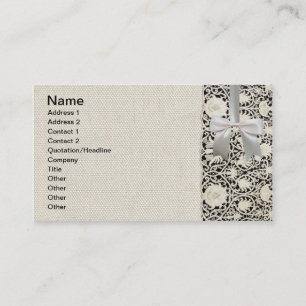 Tarjeta De Visita Boda Encaje Antiguo Lino Blanco Clásico Bonito