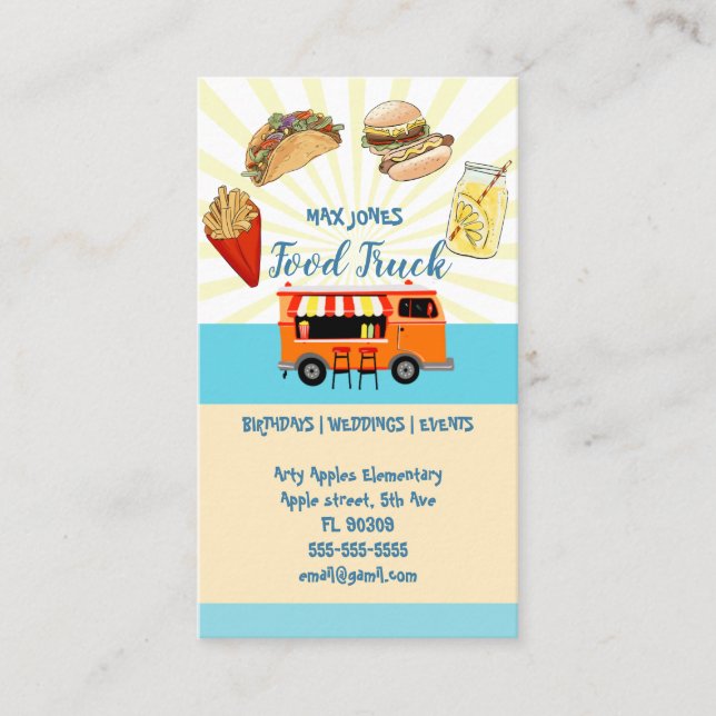 Tarjeta De Visita boda evento hotdog food truck (Anverso)