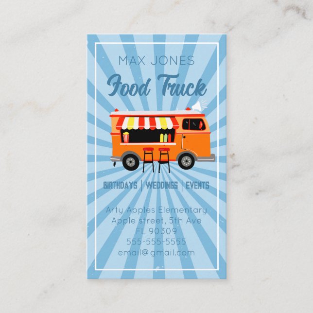 Tarjeta De Visita boda evento hotdog food truck (Anverso)