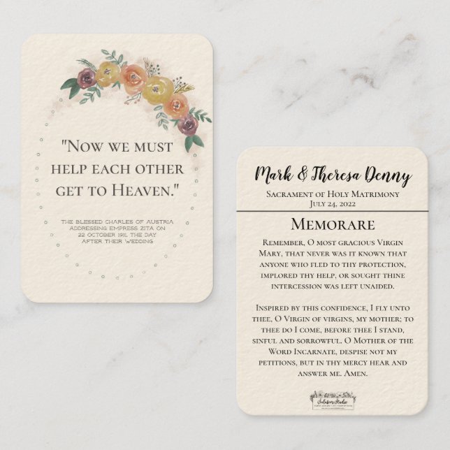 Tarjeta De Visita Boda favorece la sagrada carta de St. Charles Memo (Anverso / Reverso)