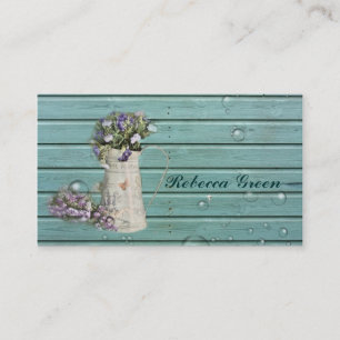 Tarjeta De Visita boda floral del país del barnwood verde azulado