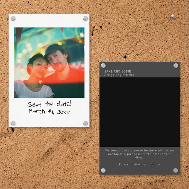 Tarjeta De Visita Boda fotográfica instantánea guardar la fecha inse (Instant photograph wedding save the date insert.)