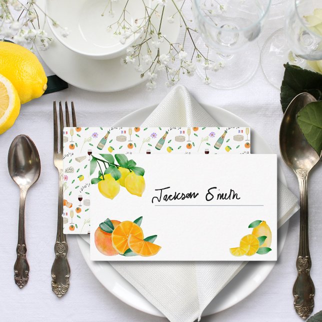 Tarjeta De Visita Boda francés de limón y Naranja (Lemon and orange french citrus wedding budget place card)
