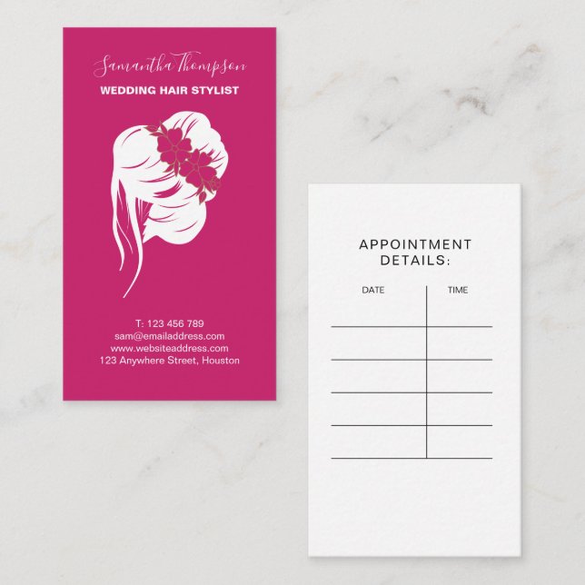 Tarjeta De Visita Boda Hair Stylist Hair Graphic Pink Blanco (Anverso / Reverso)