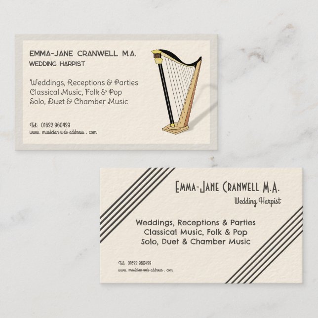 Tarjeta De Visita Boda Harp Player Harpist Músico personalizado (Anverso / Reverso)