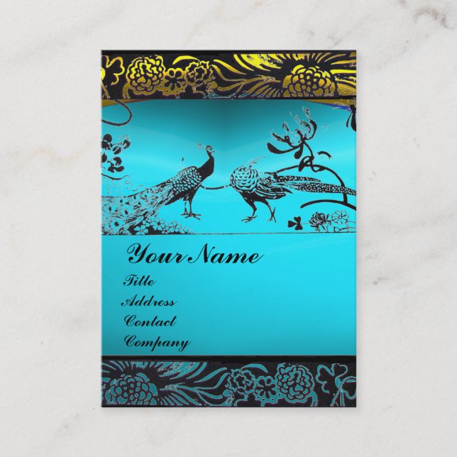 Tarjeta De Visita BODA LOVE BIRDS, blanco negro, azul acuamarina (Anverso)