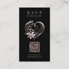 Tarjeta De Visita Boda moderna RSVP QR código-Corazón rosado con flo