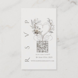 Tarjeta De Visita Boda moderna RSVP QR código-Flores blancas