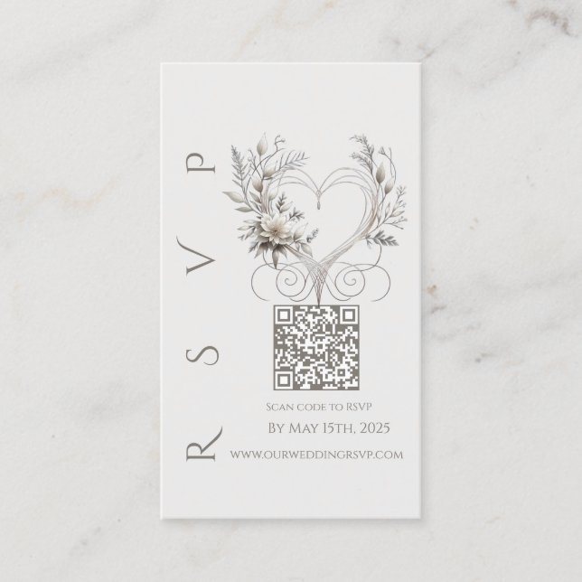 Tarjeta De Visita Boda moderna RSVP QR código-Flores blancas (Anverso)
