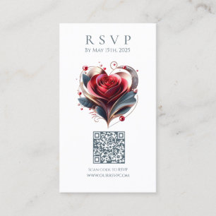Tarjeta De Visita Boda moderna RSVP QR código-Rosa en forma de coraz