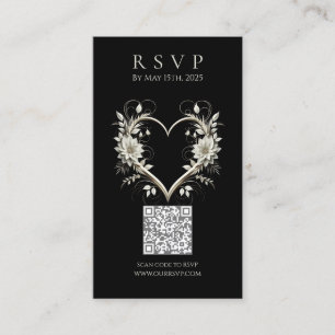 Tarjeta De Visita Boda moderna RSVP QR Flores de código con corazón