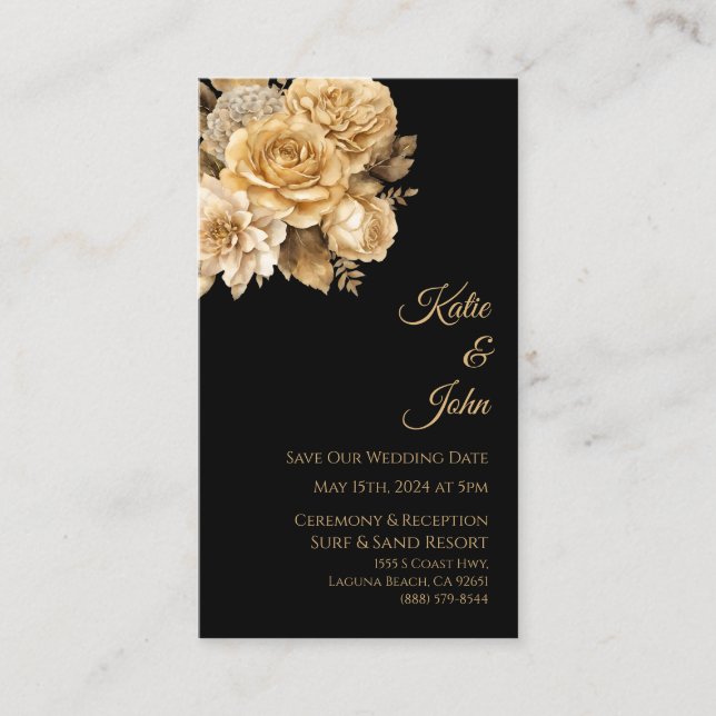 Tarjeta De Visita Boda Neutral de Flores Ahorra Nuestra Fecha- (Anverso)