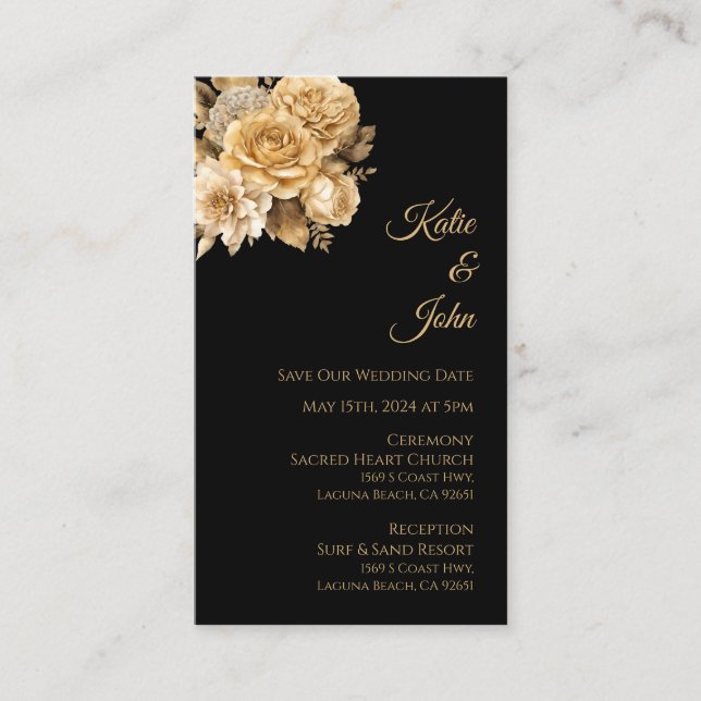 Tarjeta De Visita Boda Neutral de Flores - Guardar nuestra fecha (Anverso)