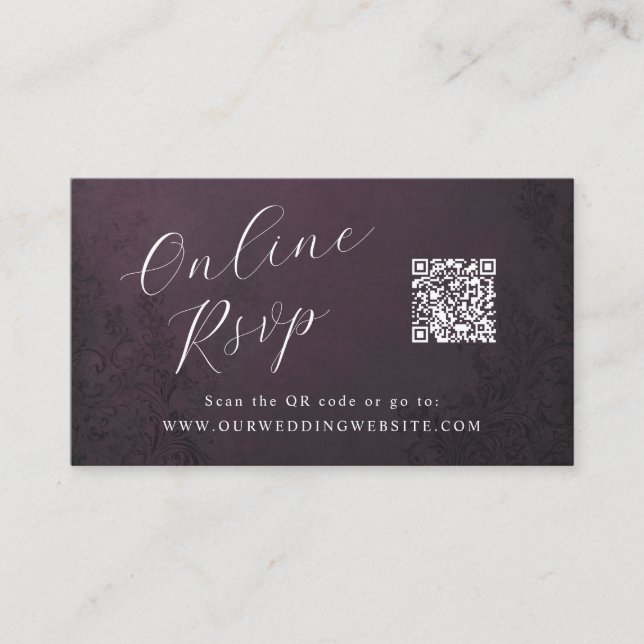Tarjeta De Visita Boda ornamental teatral en línea RSVP QR Code (Anverso)