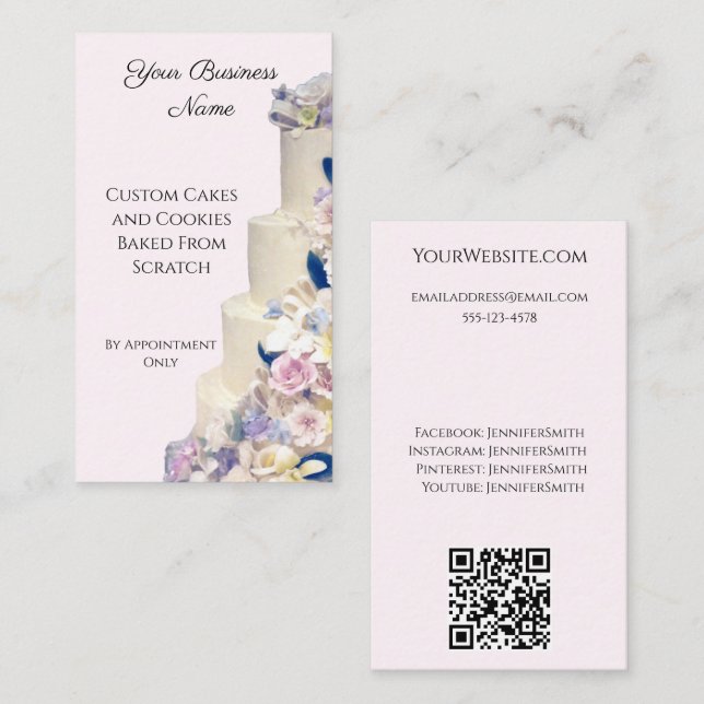 Tarjeta De Visita Boda Pastel de Panadería Elegante Personalizado Ro (Anverso / Reverso)