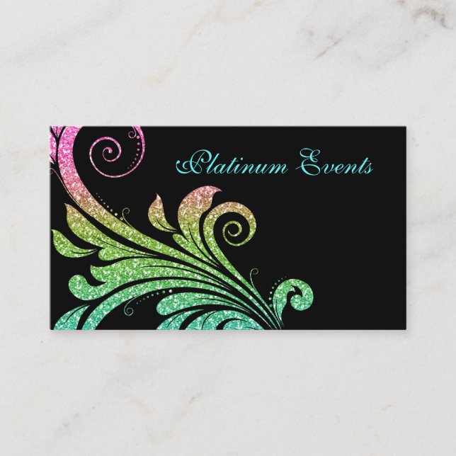 Tarjeta De Visita Boda profesional Elegant Purpurina Leaf Swirl (Anverso)