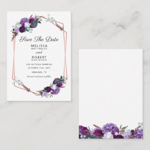 Tarjeta De Visita Boda Purple Floral Elegante salva la fecha
